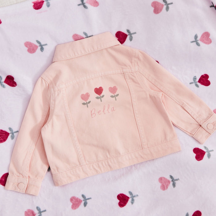 Personalised Little & Loved Three Tulips Pink Denim Jacket