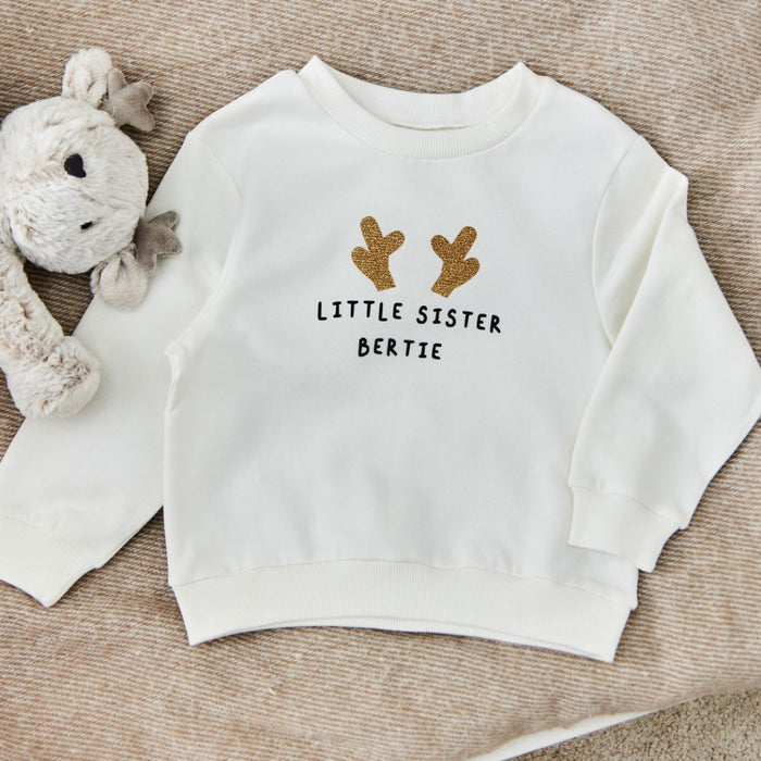 Personalised Little Sibling Antler Ecru Sweatshirt
