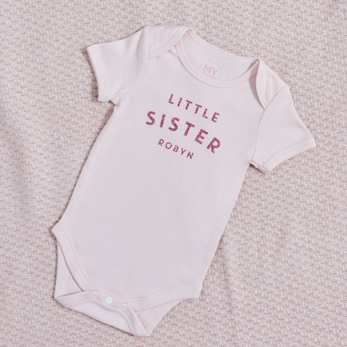 Personalised Little Sister Pink Bodysuit