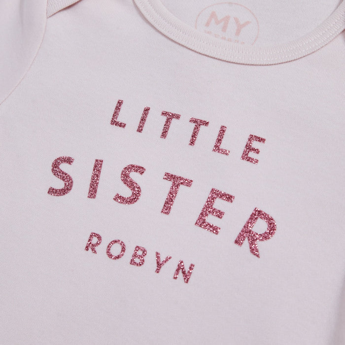 Personalised Little Sister Pink Bodysuit