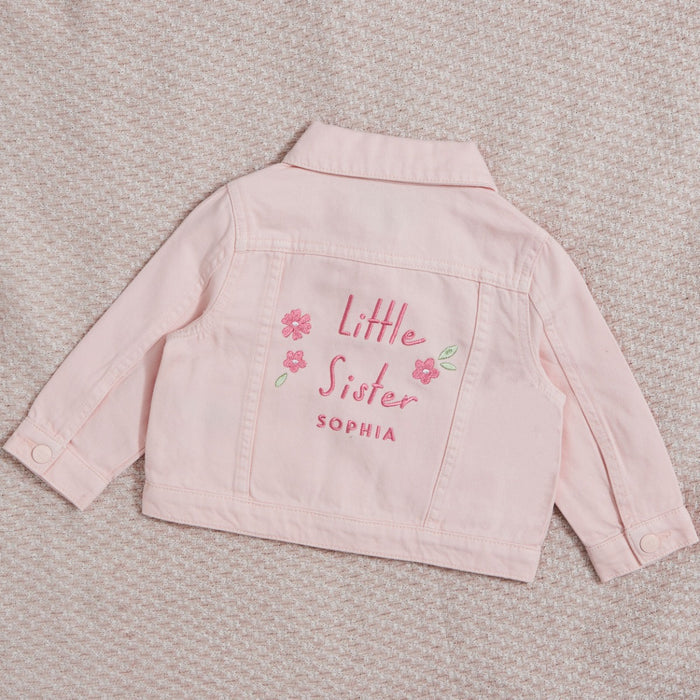 Personalised Little Sister Pink Denim Jacket