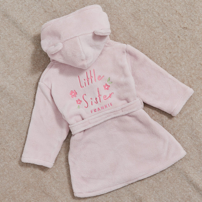 Personalised Little Sister Pink Fleece Robe