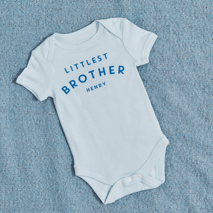 Personalised Littlest Brother Blue Bodysuit