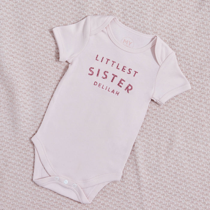 Personalised Littlest Sister Pink Bodysuit
