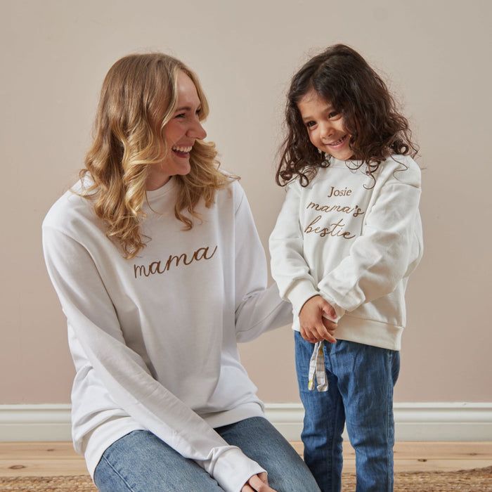 Personalised Mama's Little Bestie White Sweatshirt