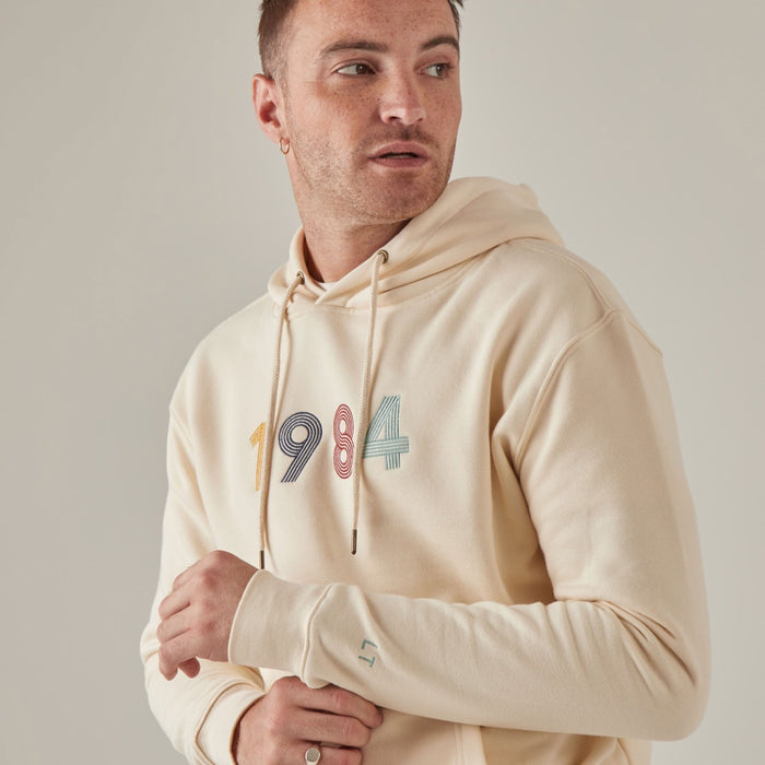 Personalised Men's Cream Retro Birth Year Slim-Fit Hoodie