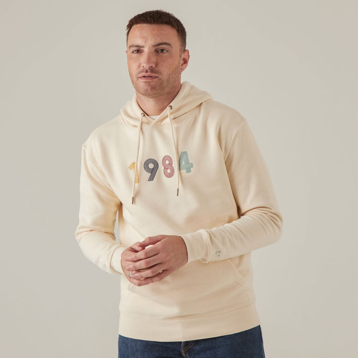 Personalised Men's Cream Retro Birth Year Slim-Fit Hoodie