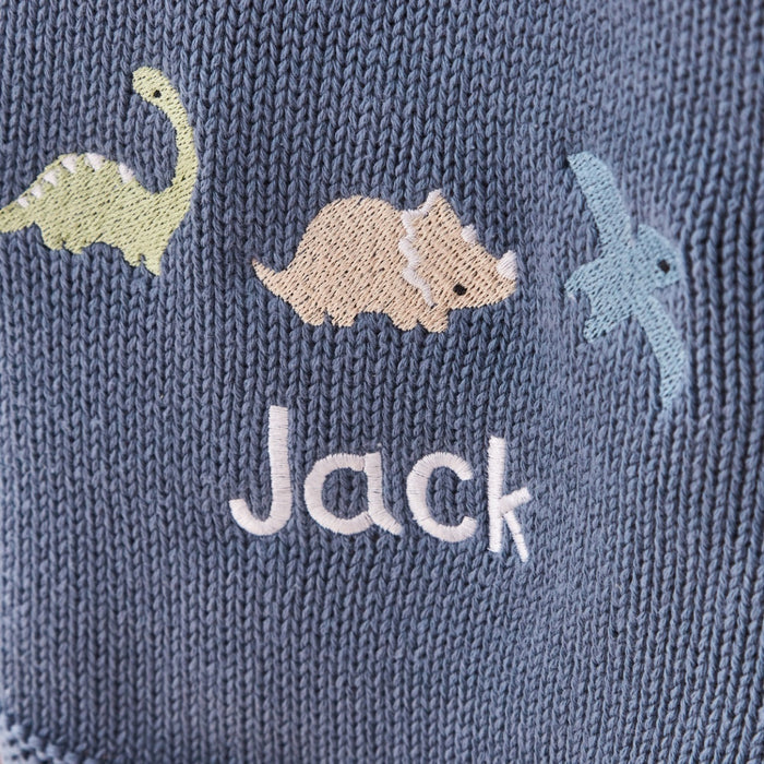 Personalised Mid Blue Dinosaur Baby Shawl