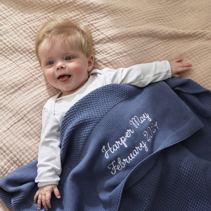 Personalised Mid Blue Knitted Shawl