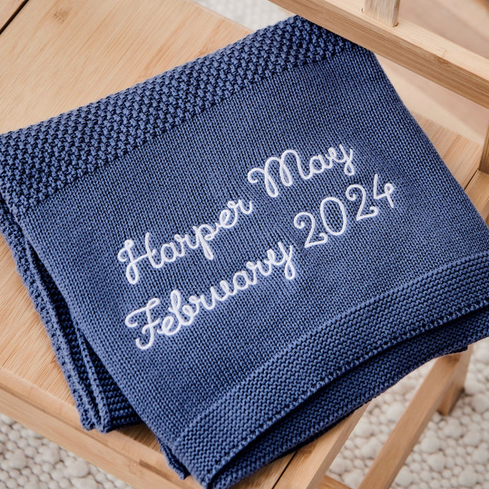 Personalised Mid Blue Knitted Shawl