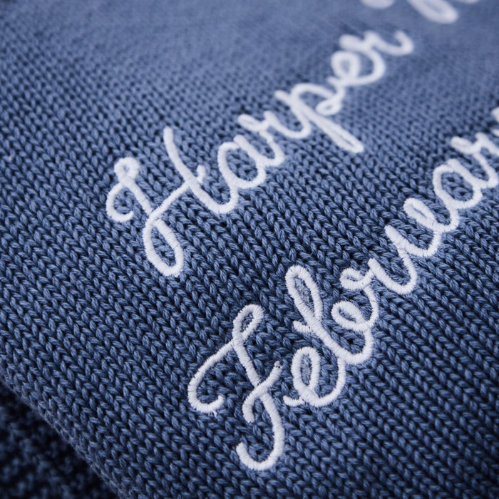 Personalised Mid Blue Knitted Shawl