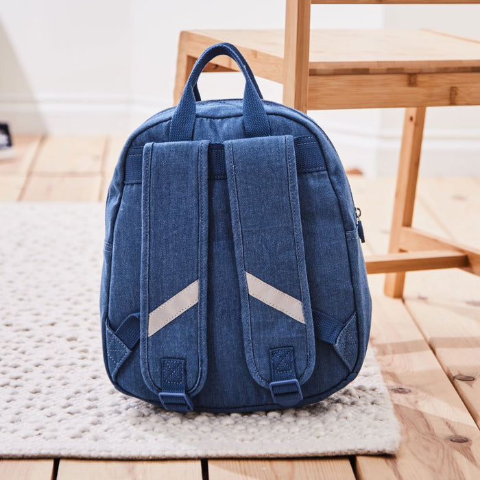 Personalised Moon & Rocket Medium Denim Backpack