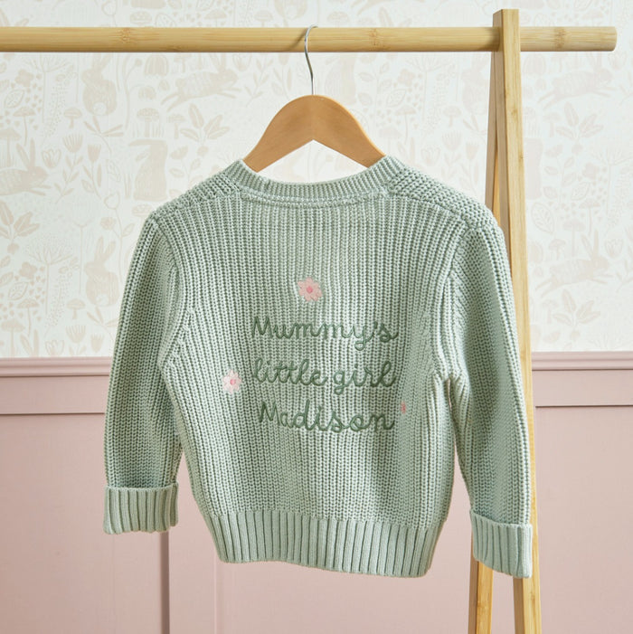 Personalised Mummy's Little Girl Sage Cardigan