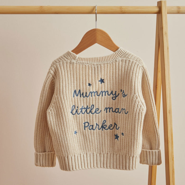 Personalised Mummy's Little Man Oatmeal Cardigan