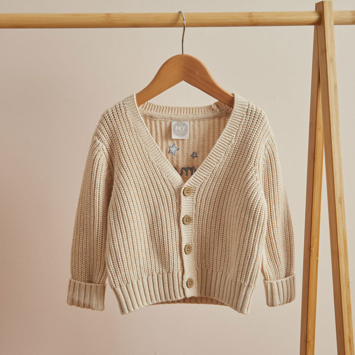 Personalised Mummy's Little Man Oatmeal Cardigan