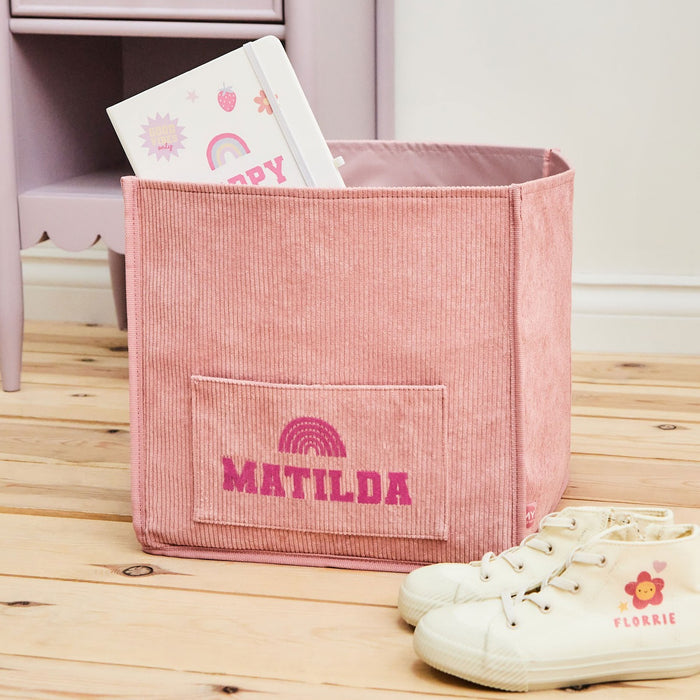 Personalised My Kids Pink Rainbow Cube Storage