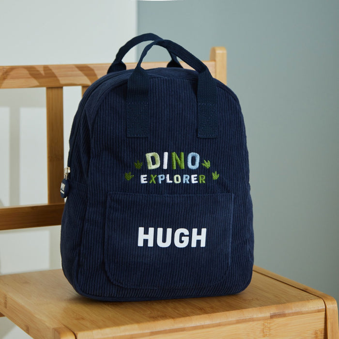 Personalised Natural History Museum™ Dino Explorer Navy Cord Mini Backpack