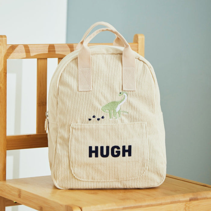 Personalised Natural History Museum™ Dinosaur Ecru Cord Mini Backpack
