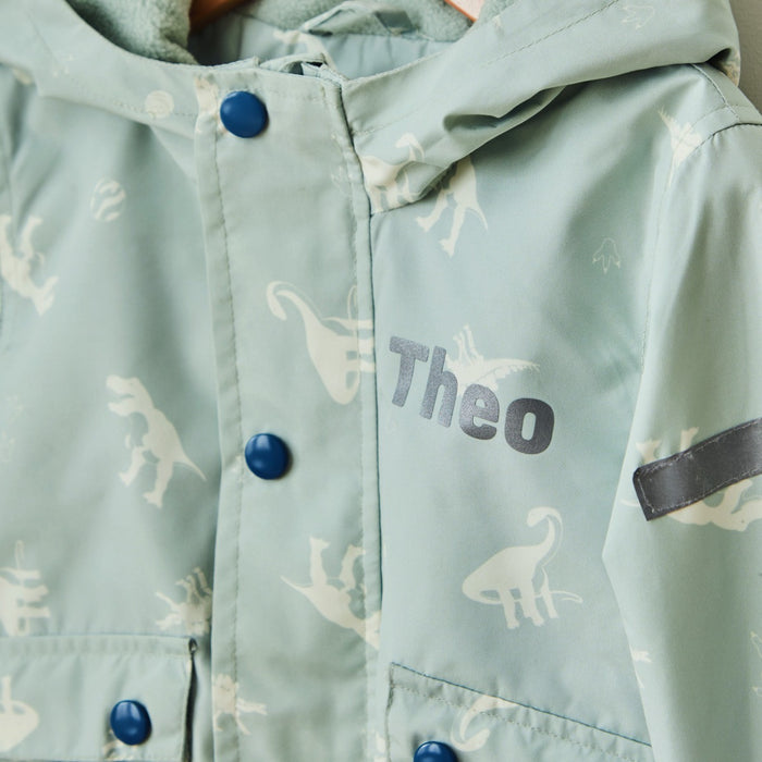Personalised Natural History Museum Green Dinosaur Raincoat