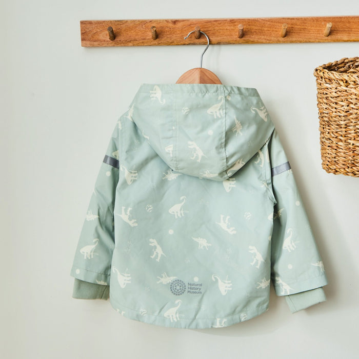 Personalised Natural History Museum Green Dinosaur Raincoat