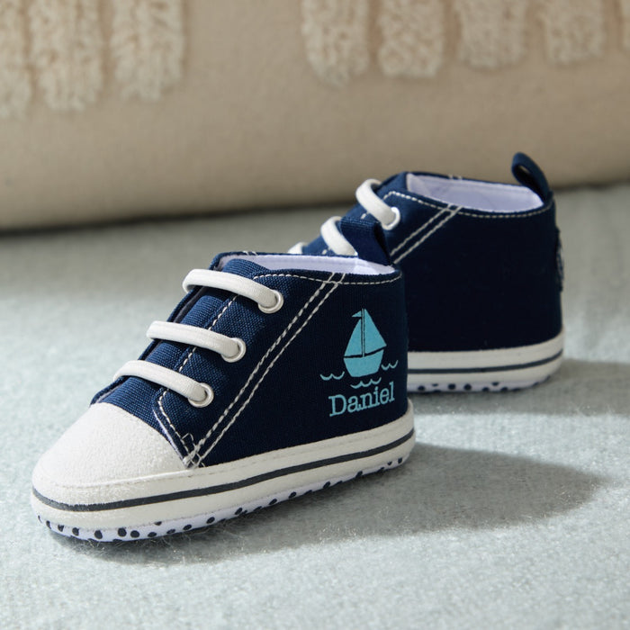 Personalised Navy Boat Design High Top Shoes