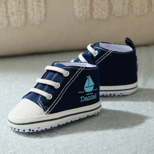 Personalised Navy Boat Design High Top Shoes