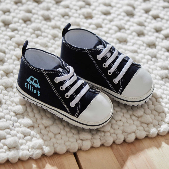 Personalised Navy Car Baby High Top Shoes