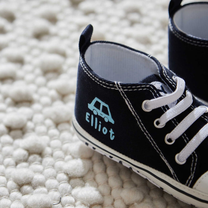 Personalised Navy Car Baby High Top Shoes