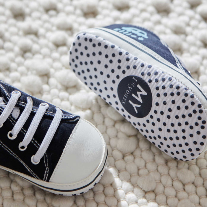 Personalised Navy Car Baby High Top Shoes