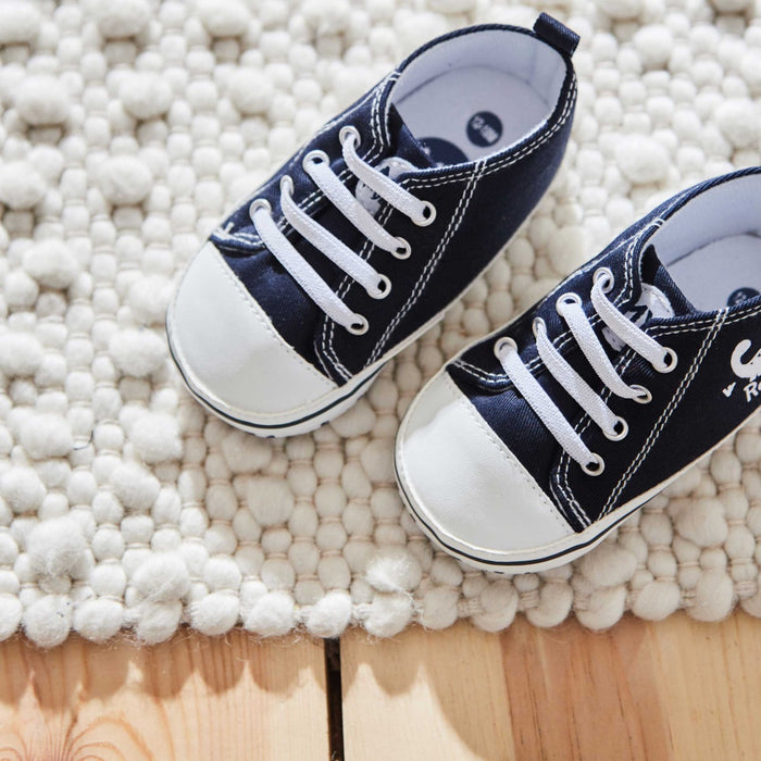 Personalised Navy Dinosaur Baby High Top Shoes