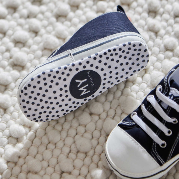 Personalised Navy Dinosaur Baby High Top Shoes
