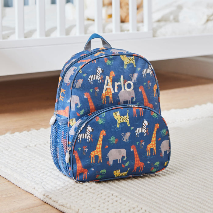Personalised Navy Safari Print Medium Backpack