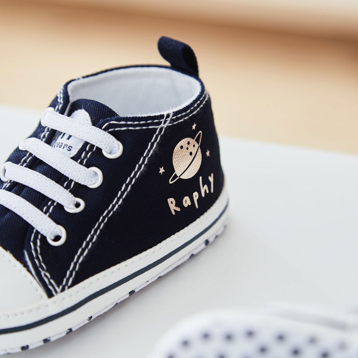 Personalised Navy Space Baby High Top Trainers