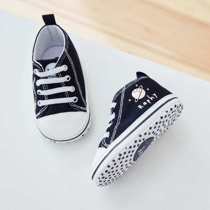 Personalised Navy Space Baby High Top Trainers