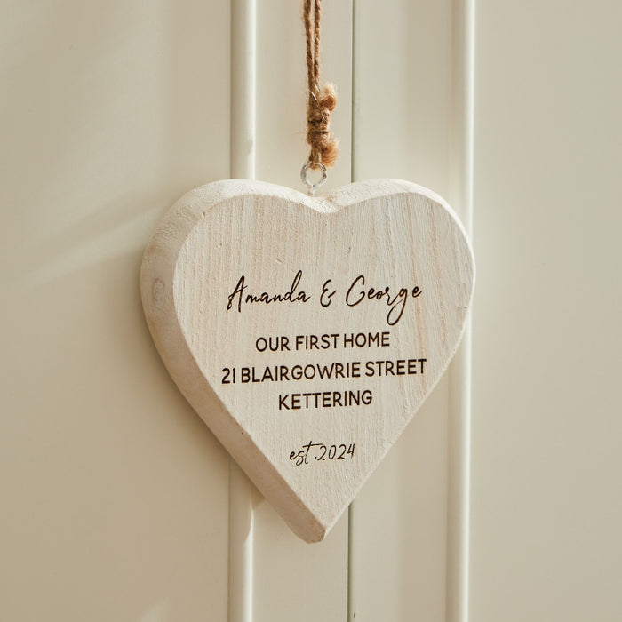 Personalised New Home Wooden Hanging Heart