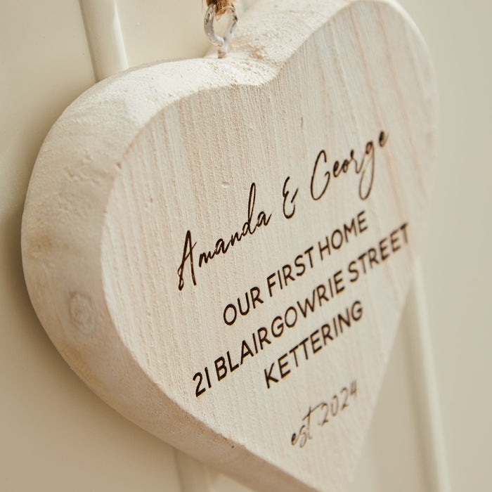 Personalised New Home Wooden Hanging Heart