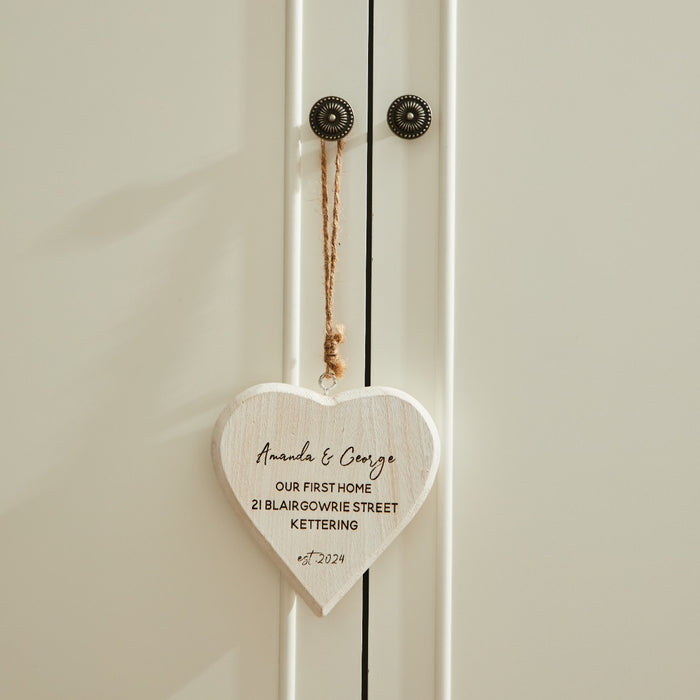 Personalised New Home Wooden Hanging Heart