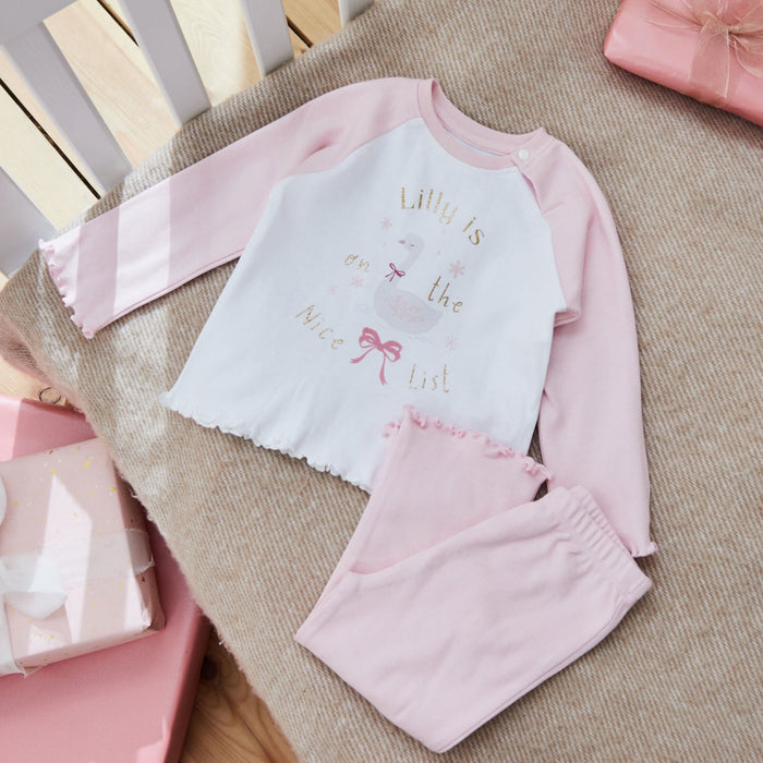 Personalised Nice List Bow Jersey Pyjamas
