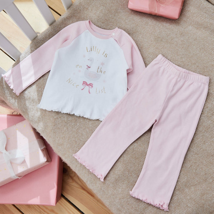 Personalised Nice List Bow Jersey Pyjamas
