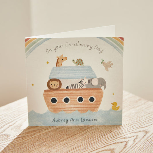 Personalised Noah’s Ark Christening Day Greetings Card