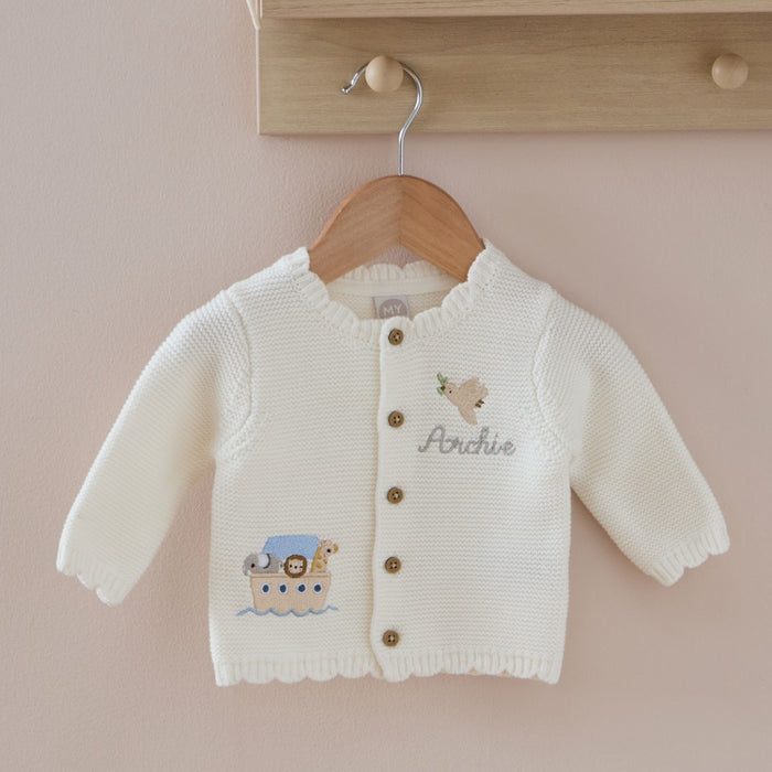 Personalised Noah's Ark Christening White Lightweight Cardigan