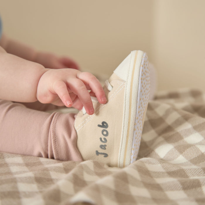 Personalised Oatmeal Baby High Top Trainers