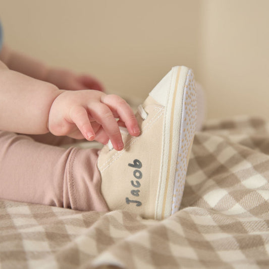 Personalised Oatmeal Baby High Top Trainers