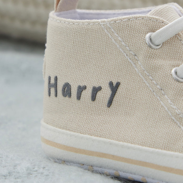 Personalised Oatmeal Baby High Top Trainers