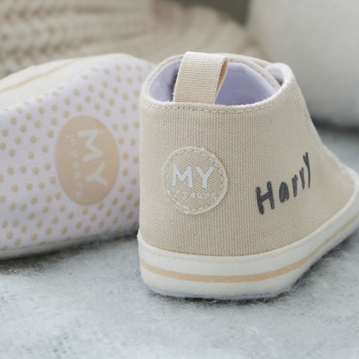 Personalised Oatmeal Baby High Top Trainers