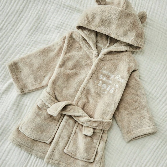 Personalised Oatmeal Born In 2026 Fleece Robe With Ears