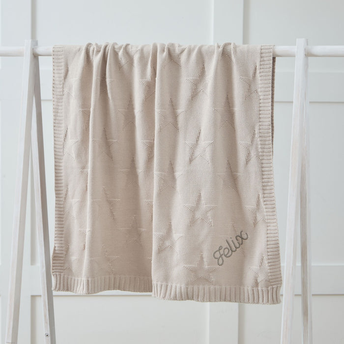Personalised Oatmeal Star Jacquard Baby Blanket