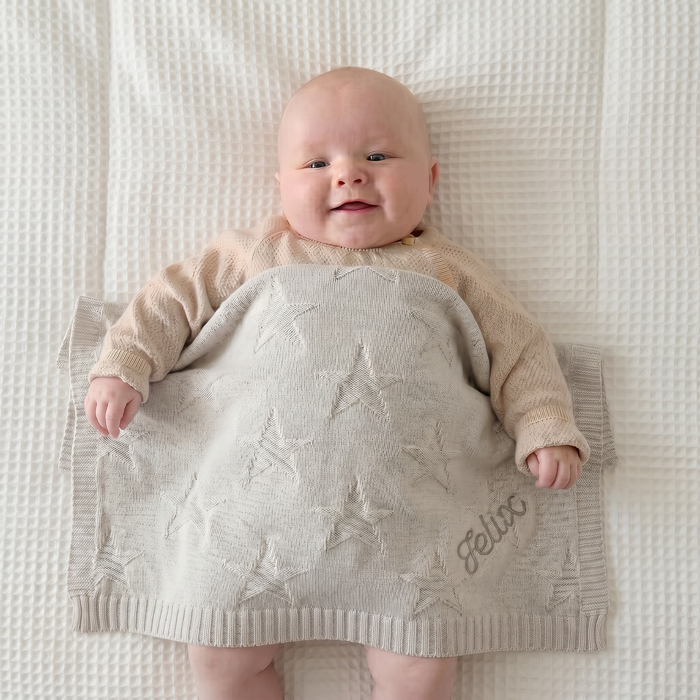 Personalised Oatmeal Star Jacquard Baby Blanket