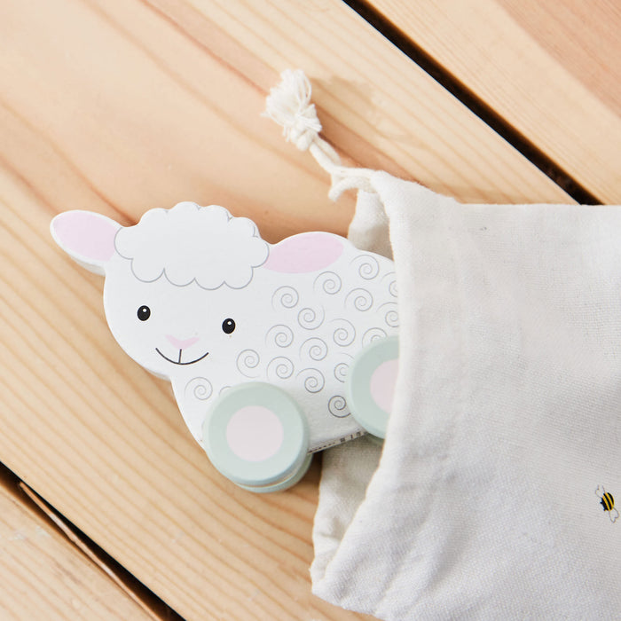 Personalised Orange Tree Toys Wooden Push-Along Sheep Toy