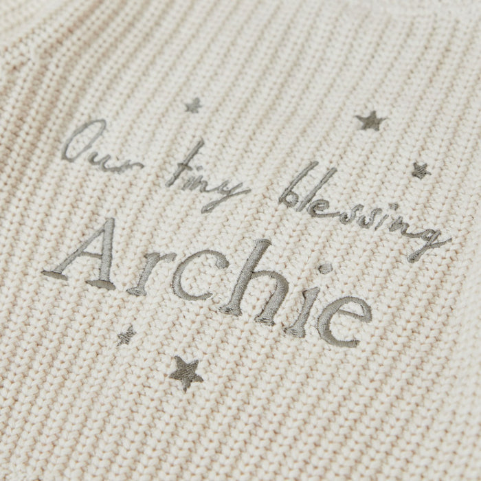 Personalised Our Tiny Blessing Christening Oatmeal Cardigan